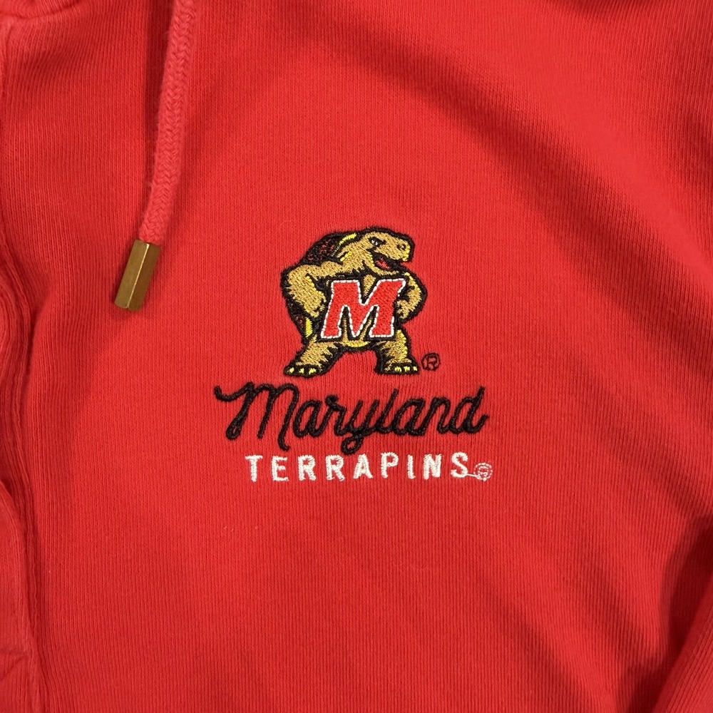Champion Maryland Terrapins Hoodie L‎ Pullover College Logo Red Fleece Womens - Picture 3 of 8